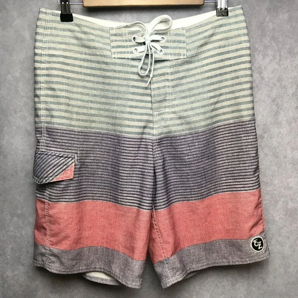 Ezekiel Mens Board Shorts size‎ 30 Gray Purple Striped Polyester Spandex Stretch